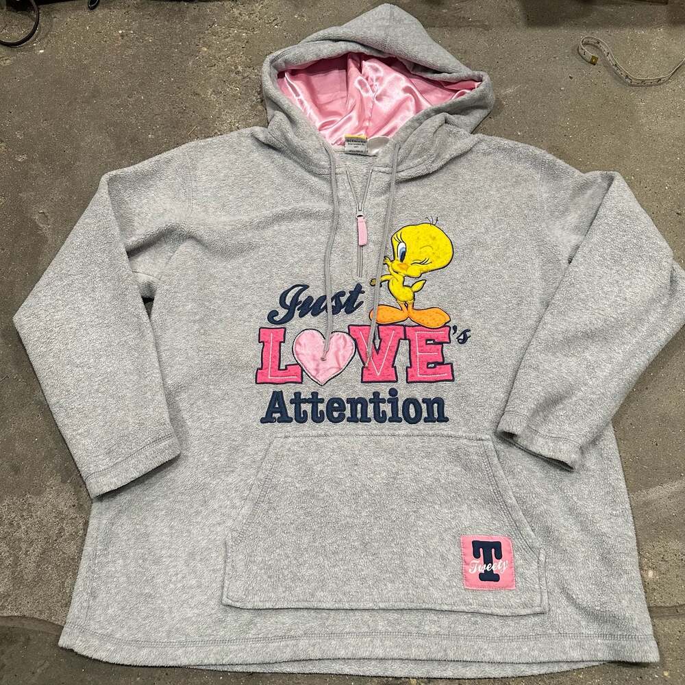 Looney Tunes Women's Tweety Bird "Just Love Attention" Plush Quarter-Zip Hoodie